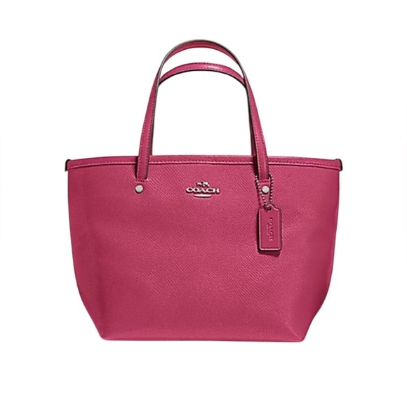 Coach Leather Crossgrain Mini Street Tote in Silver Sunset Red (Pink) - Picture 1 of 16